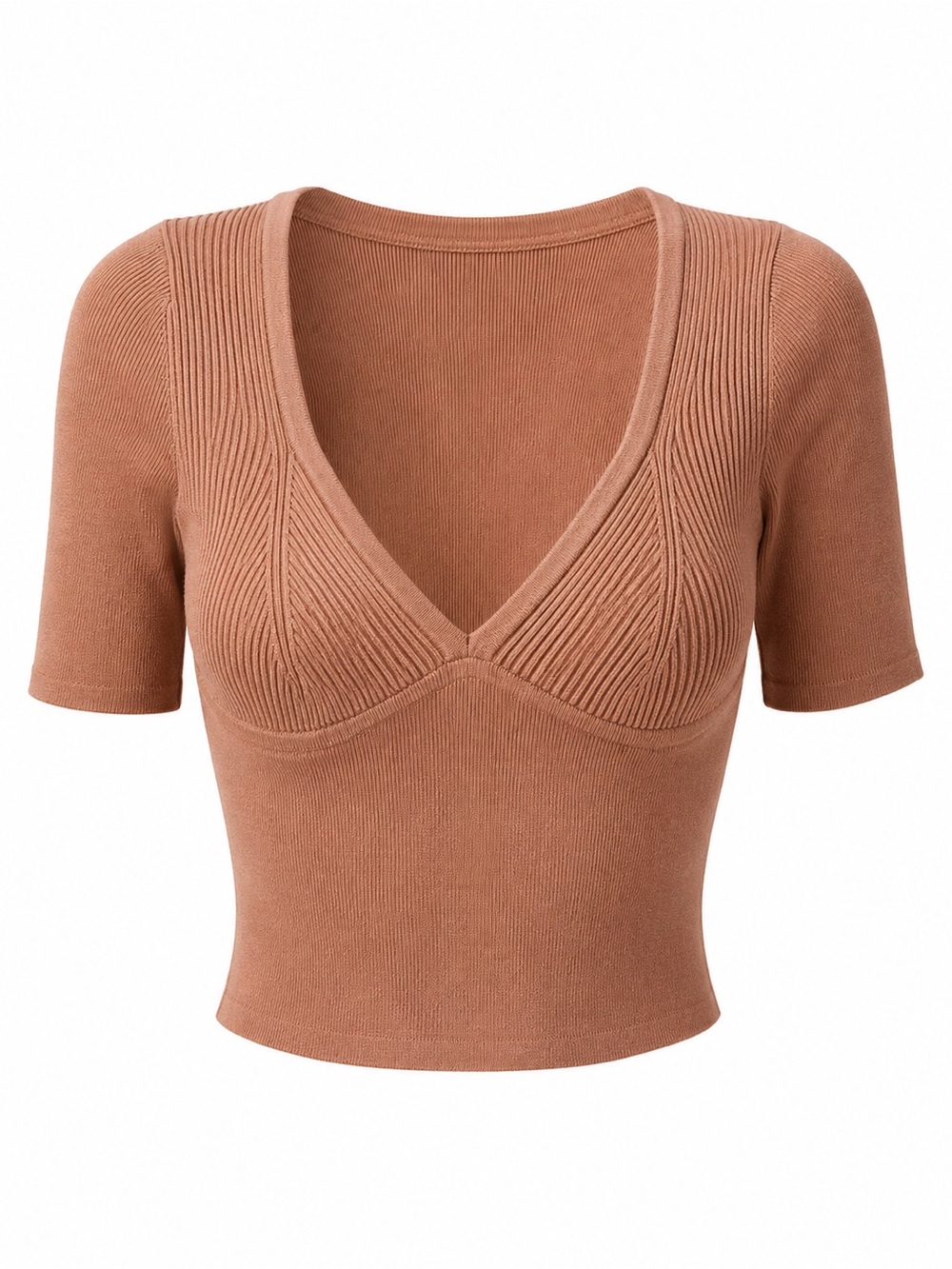 Free People Intimately Teagan Suit Ribbed V-Neck Crop Top Brown Medium